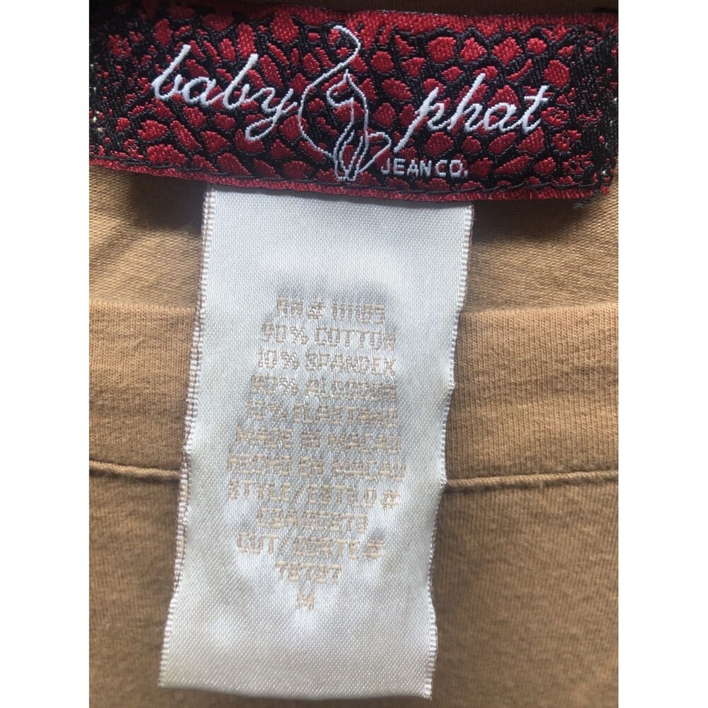 Vintage Baby Phat Top Size M Brown Graphic Flare Sleeve Y2K Throwback - Picture 5 of 16